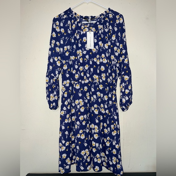 NWT Collective Concepts Blue Floral Quarter Peasant Sleeve Midi Dress Sz Large - Picture 1 of 7